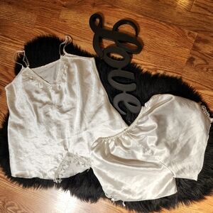 Vintage Elegant Ivory White Lace Trim Lingerie Sleepwear Set Women's Size XXL